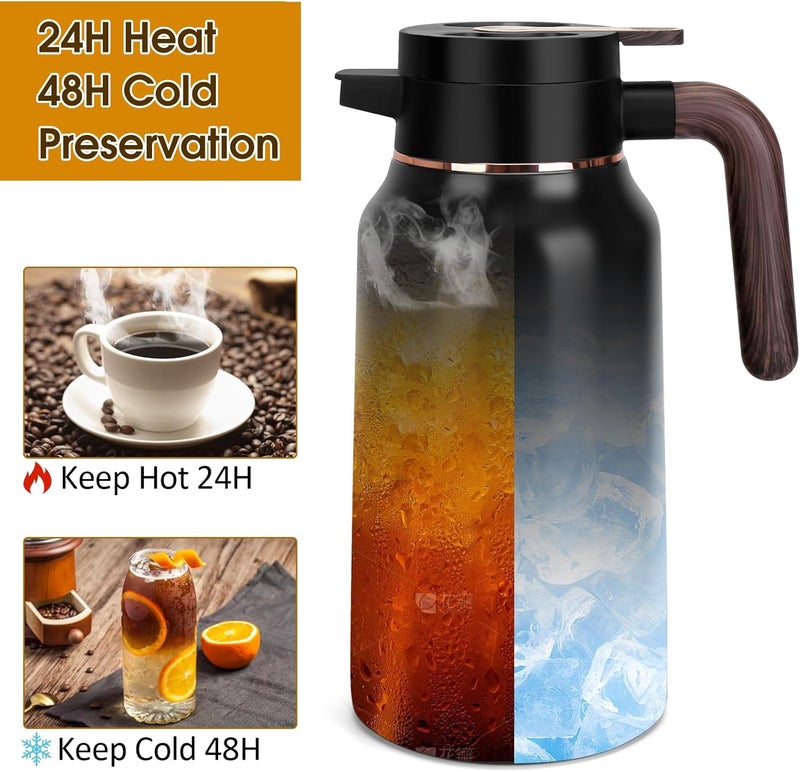 GearRoot 68oz Thermal Coffee Carafe, Stainless Steel Carafes for Hot Liquids 24 Hours, Insulated Coffee Carafes For Keeping Hot Coffee, Hot Water, Tea, Hot Beverage (2 Pack Black) - Image 3
